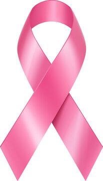 Glossy pink awareness ribbon isolated on white for breast cancer support and health campaigns.
