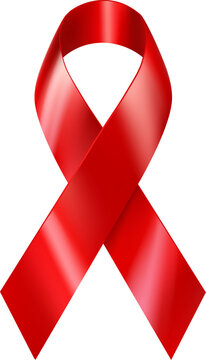 Glossy red awareness ribbon isolated on white for health, charity and support campaigns.
