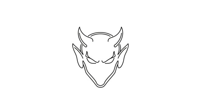 Outline drawing of a devil face with horns and pointed ears.