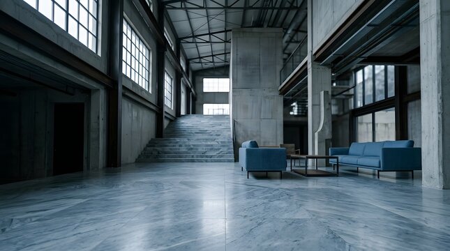 Modern minimalist interior architecture with concrete staircase