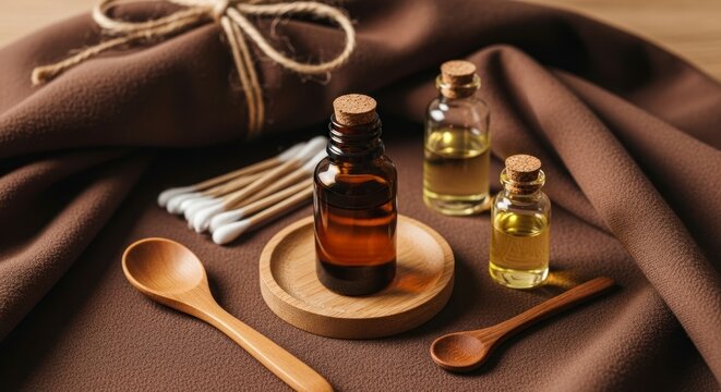 Earthy Aromatherapy Ritual with Essential Oils and Wooden Implements