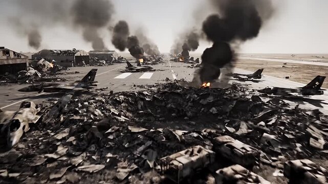 Devastated Airport After Intense Aerial Combat and Bombardment.