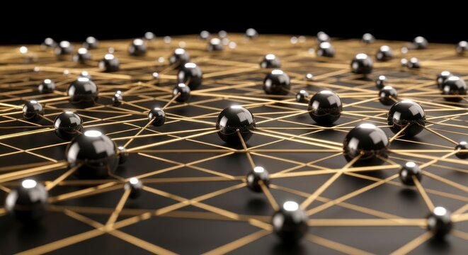 A Sophisticated Digital Matrix of Black Orbs and Luminous Gold Connections
