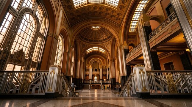 Grand Victorian Atrium Hallway with Historic Architectural Details