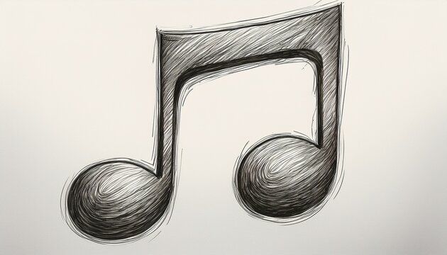 hand drawn musical eighth note symbol sketched with a textured hatching effect