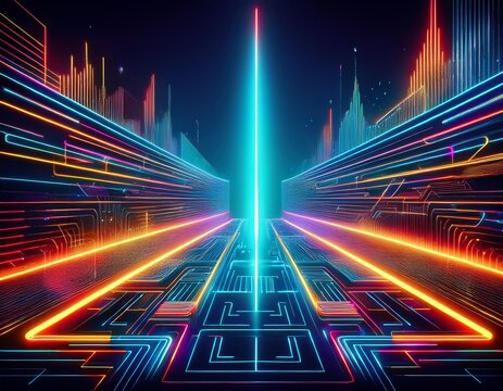 behavioral analysis and anomaly detection concept with glowing neon geometric shapes and laser beam
