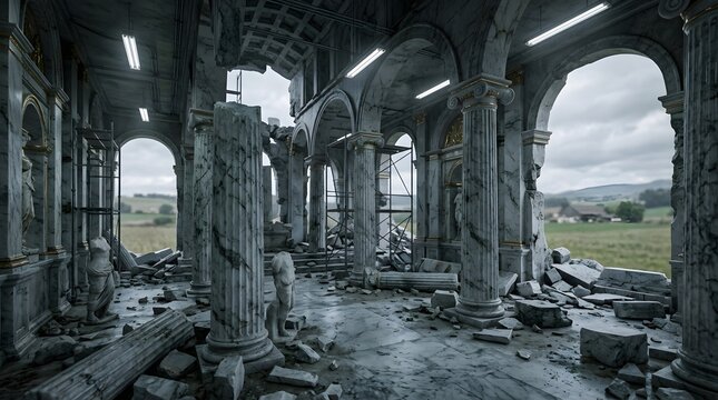 Ancient Ruined Temple Architecture with Majestic Outdoor View