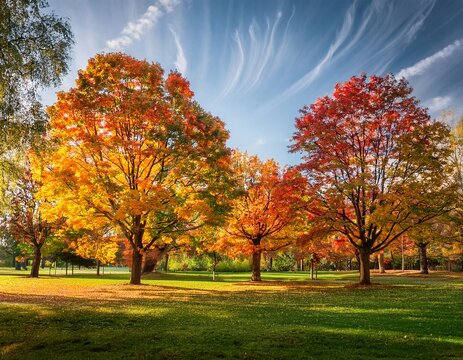 trees with multicolored leaves in the park