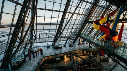 Fototapeta premium Modern Architectural Atrium View Over Frozen Landscape