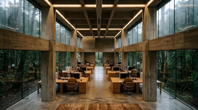 Modern office space with natural light and wood construction