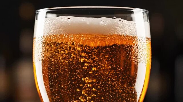Fine bubbles rise in a glass showcasing the process of carbonation in a beverage