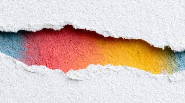 Ripped torn paper opening effect revealing colorful background underneath