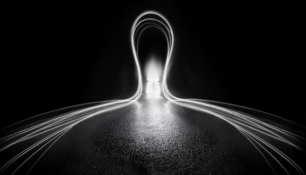 long exposure photograph capturing the subtle lingering trace of residual light forming delicate abstract patterns in the void black faint artistic
