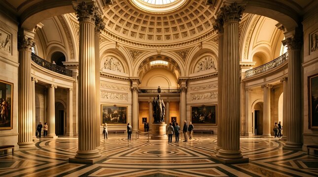 Grand classical architecture interior hall with columned atrium