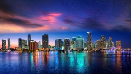 Obraz premium city of miami florida colorful night panorama of downtown