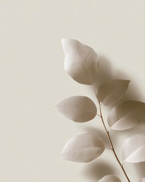 Botanical leaves arrangement with soft beige shadows and minimal organic design