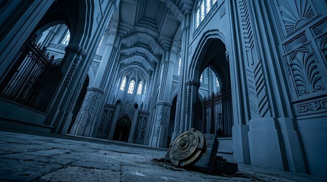 Mysterious Gothic Interior Architecture Cathedral Empty Hallway