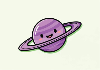 Naklejka premium Cute Purple Planet with Rings Cartoon Illustration.