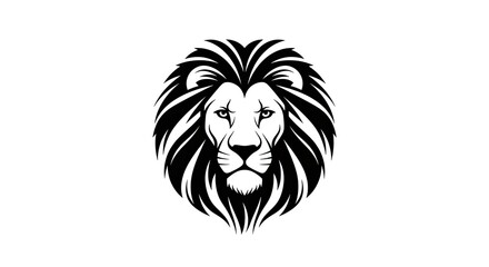 Obraz premium Majestic Lion Head Illustration with Detailed Mane - Black and White Vector Graphic of a Powerful Wild Animal