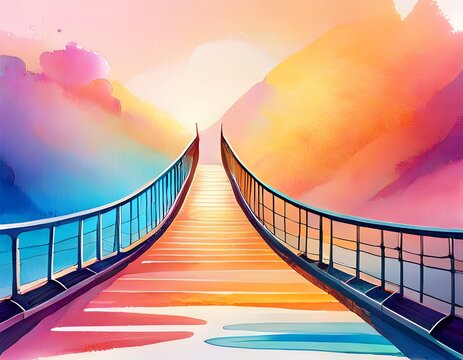 abstract watercolor background featuring a light bridge tilted at an angle abstract colorful gradient soft painting design pastel modern ethereal dreamy texture vibrant