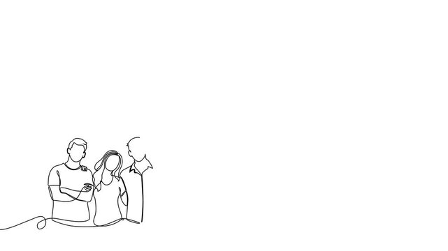 Continuous one line people group art drawing single business couple. Group people team vector diverse together award friendship talking office women concept meeting happy different guy sales character