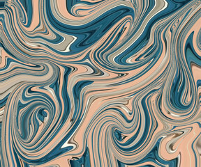 Fototapeta premium Blue peach fluid abstract marble texture with swirling liquid curves, modern artistic background featuring smooth dynamic wave patterns.