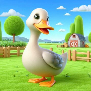 Duck on the grass farming 3d character design illustration graphic cute animation