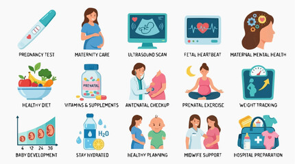 Fototapeta premium Pregnancy and Maternity Care Icons for Medical and Family Planning Concepts