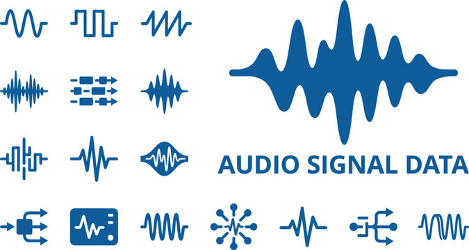 Audio signal data visualizer wave forms for sound or music analysis and digital processing technologies.