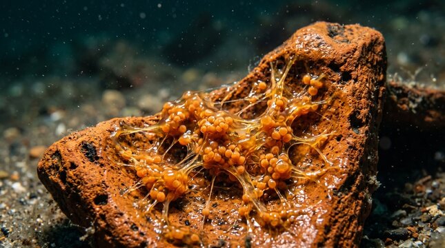 Orange Sea Squirt on a Rusty Brick Underwater Marine Life Scene