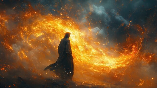 A legendary mage casts a protective light sphere to block a dark curse in a misty mountain pass, showing highly detailed magical effects and cinematic lighting.