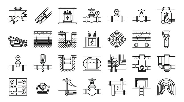 Vector Icons Collection of Industrial Infrastructure and Utility Icons. EPS Editable