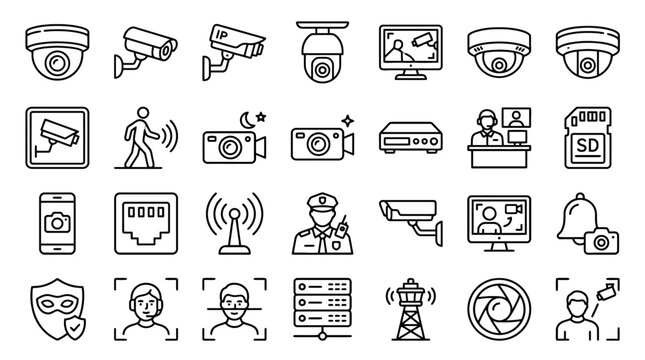 Vector Icons Collection of Security and Surveillance Icons. EPS Editable