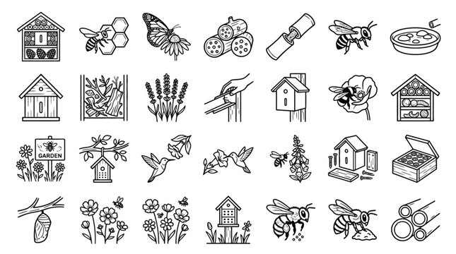 Vector Icons Set of bee and apiary hand drawn doodle icons. EPS Editable