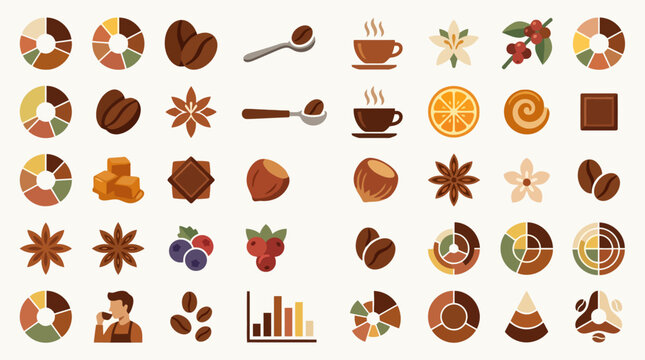 Vector Icons Set of coffee industry and food infographic design elements and icons. EPS Editable