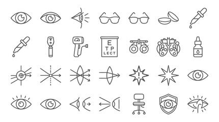 Fototapeta premium Vector Icons Set of hand drawn ophthalmology and optometry icons. EPS Editable