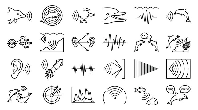 Vector Icons Set of hand drawn echolocation and sonar icon symbols. EPS Editable