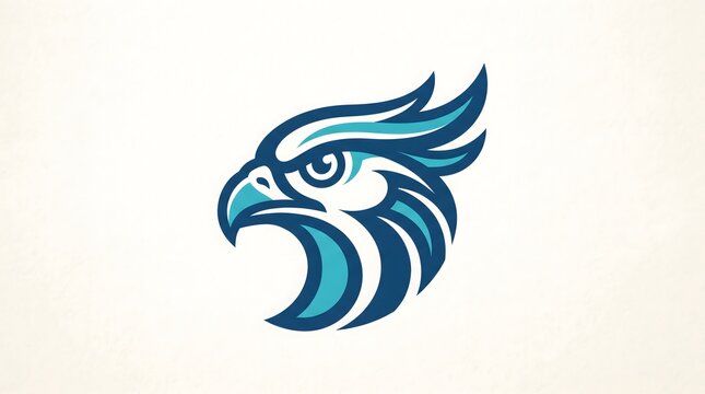 Stylized vector illustration of a fierce eagle head profile in shades of blue, teal, and white.