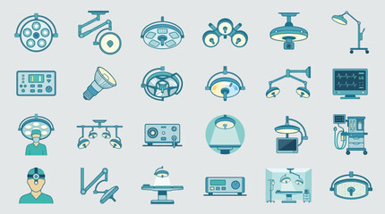 Fototapeta premium Vector Icons Set of medical surgical equipment and operating room lighting icons. EPS Editable