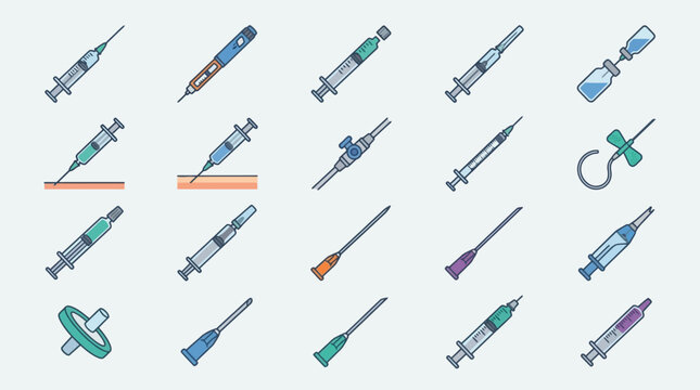 Vector Icons Set of medical syringes and hypodermic needles icons. EPS Editable