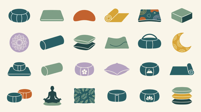 Vector Icons Set of yoga and meditation equipment icons. EPS Editable