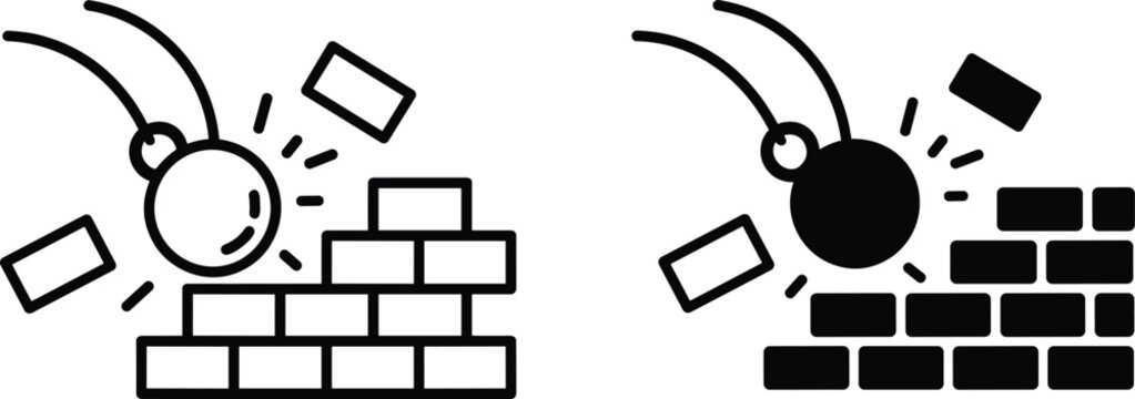Wrecking Ball Icon Breaking Brick Wall demolition destruction