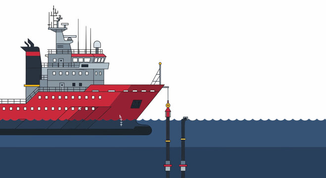Offshore industrial vessel installing subsea pipeline in the ocean