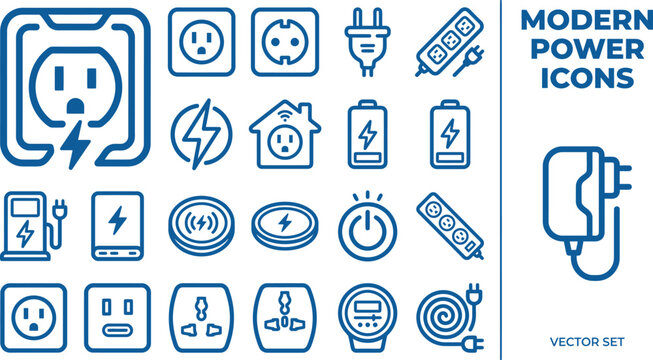 Modern power icons collection for energy and electricity theme vector set.