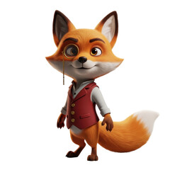 Fototapeta premium Cute fox in red vest holding monocle