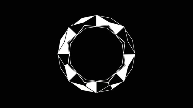 Abstract Geometric Polygons Rotating in a Circular Loop on Black Background. Minimalist Digital Animation for Motion Graphics.
