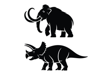 Silhouettes of a mammoth and a triceratops with elephant prehistoric dinosaur © Laboni