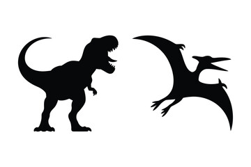 Silhouettes of a tyrannosaurus rex and a pterodactyl with t rex, tyrannosaurus © Laboni