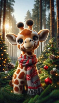 Christmas giraffe cute funny christmas decoration woods and scarf creative digital illustration