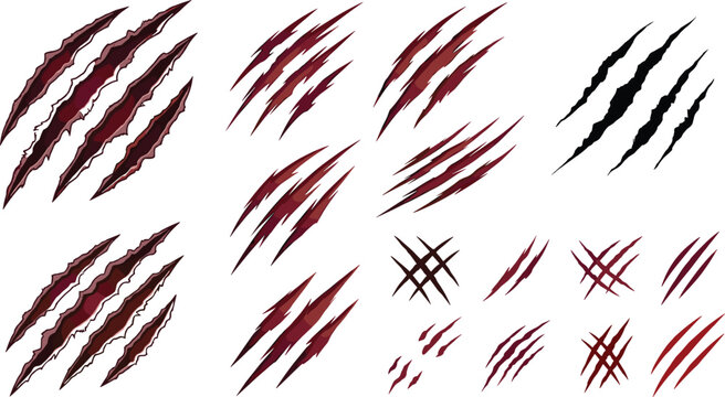 Claw Scratch Marks and Animal Slash Wound Collection with Grunge Horror Attack Effects